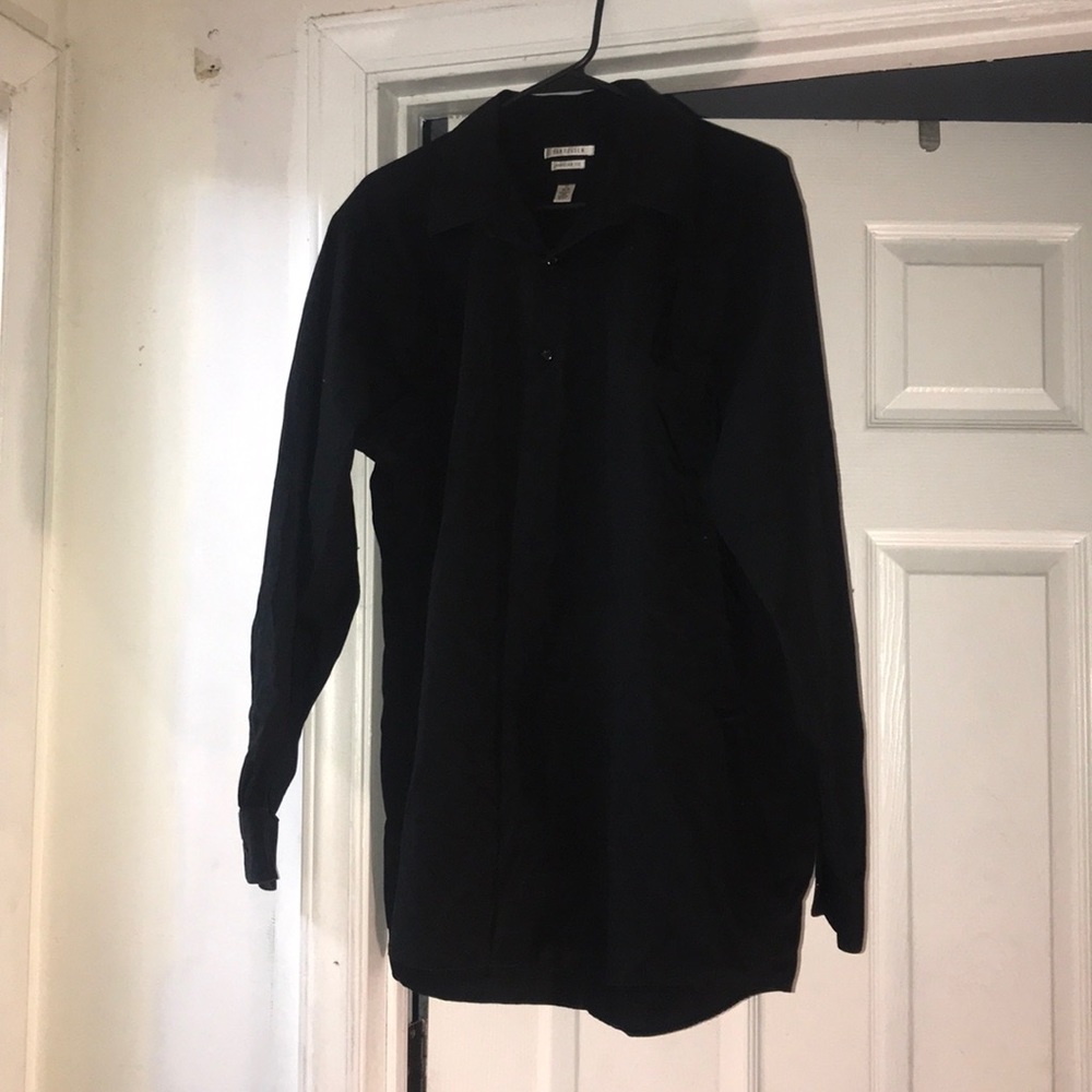 Black button down shirt.